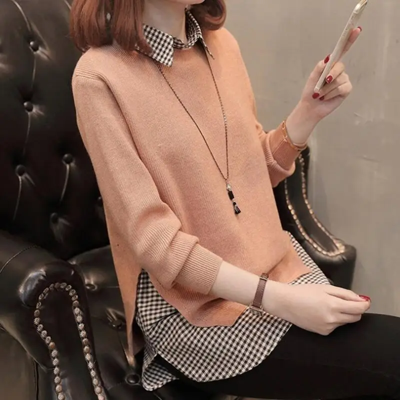 2023 Spring New Sweater Women\'s Two-piece Loose Korean Sweater Shirt Suit Jacket Sweater Long Sleeve + Sleeveless Shirt