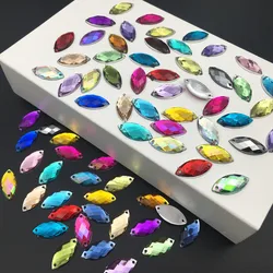 50pcs 7x15mm Colore Misto Horse Eye Cuce Sul Rhinestone Acrilico Glitter Strass Flatback Navette Cucire sul Rhinestone Per L'indumento