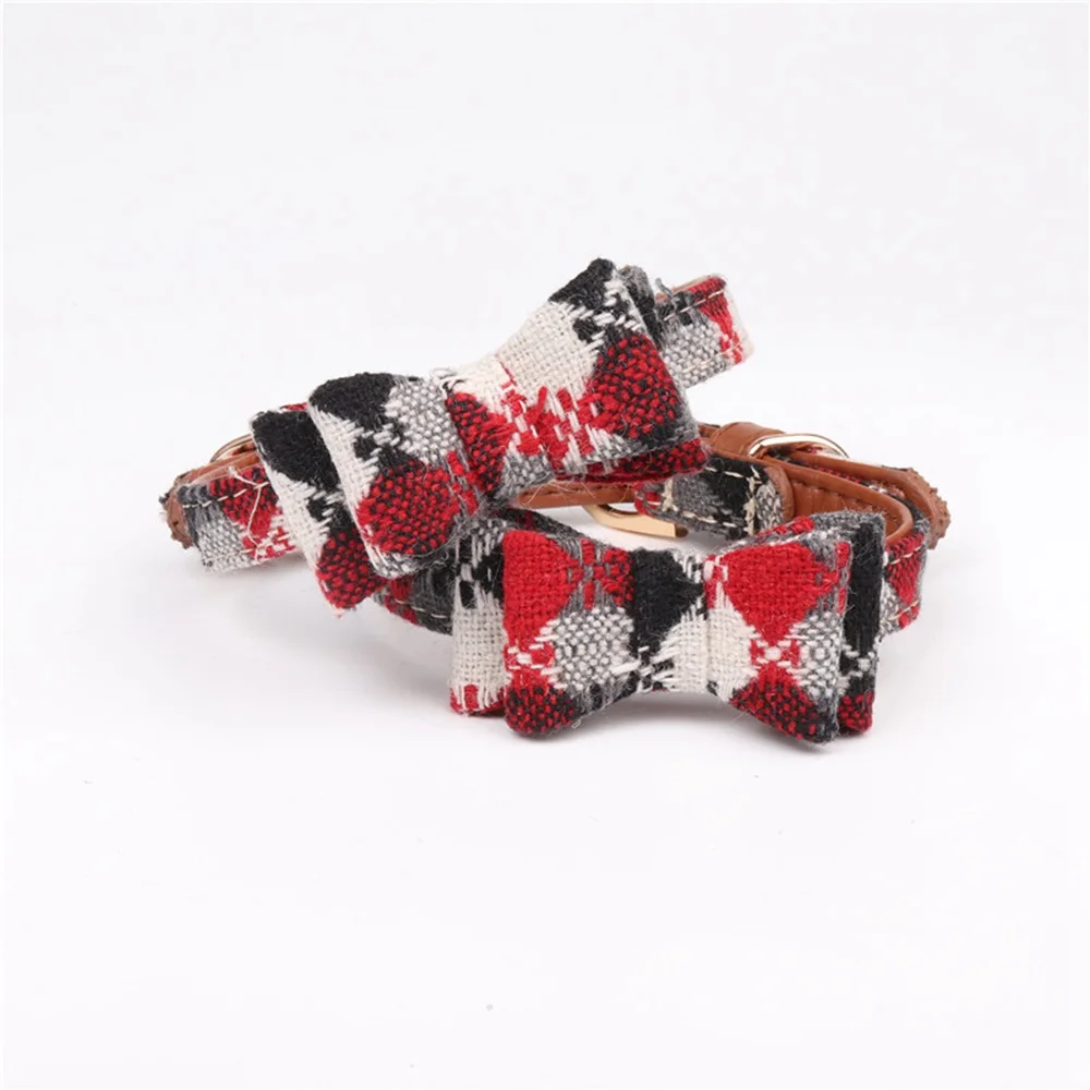 New style plaid dog collar lattice of England dog collar bow tie pet pupply product dog & cat necklace