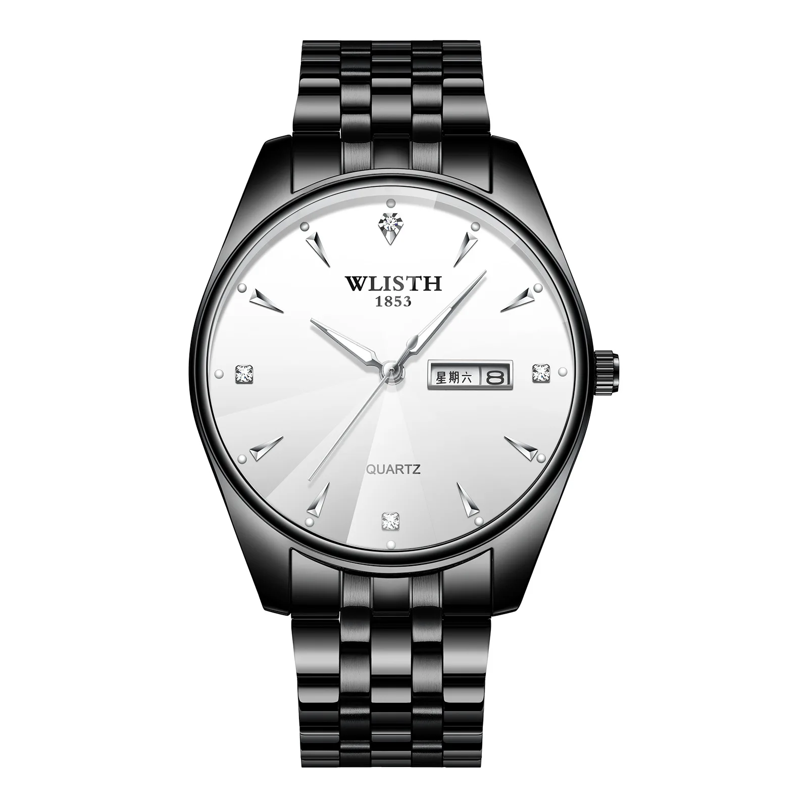 Wlisth Brand Men Lady Watch Tungsten Steel Lovers Women Couple Chinese-english Calendar Business Quartz Clock Waterproof Watch