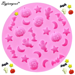 M288 Epoxy UV Resin Silicone Mold Mini Moons Stars Ghosts Bats Halloween Mask Pumpkins Cake Chocolate Candy Cooking Tool