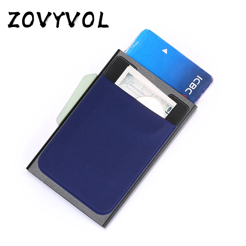 

ZOVYVOL Aluminum Wallet With Elasticity Back Pocket ID Card Holder Rfid Blocking Mini Slim Wallet Automatic Pop up Credit Card