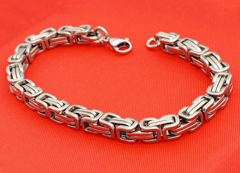 Men Chain Silver Tone 316 Stainless Steel Bracelt Length 18-25cm Byzantine Box Link Necklace Bracelet