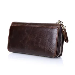 Fashion Brand Business Men's Clutch Bag High Capacity Zipper Long Clutch Wallets Genuine Leather Card Holder Coin Purse
