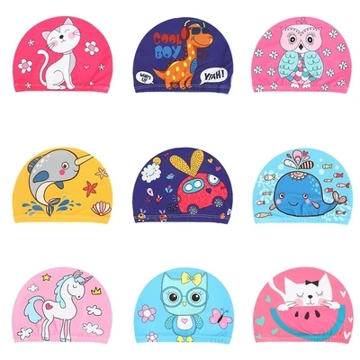 2020 Girls Cartoon Fabric Swimming Cap Swim Pool Beach Protect Ears Hair Bathing Hat For Boys Child Cute Swim Cap