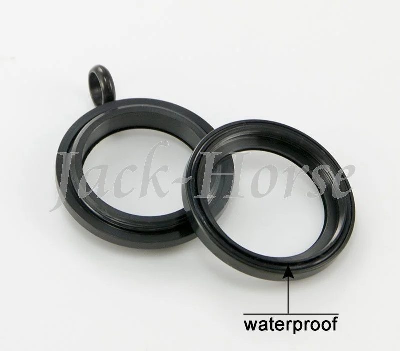 Water Proof  25mm 316L stainless steel screw black glass locket jewelry chain lockets not including the chain and charms