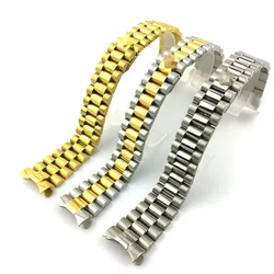 Replacement 20mm Gold Middle Gold Silver Solid Stainless Steel Curved & President Style Bracelet Universal Watch Band Strap