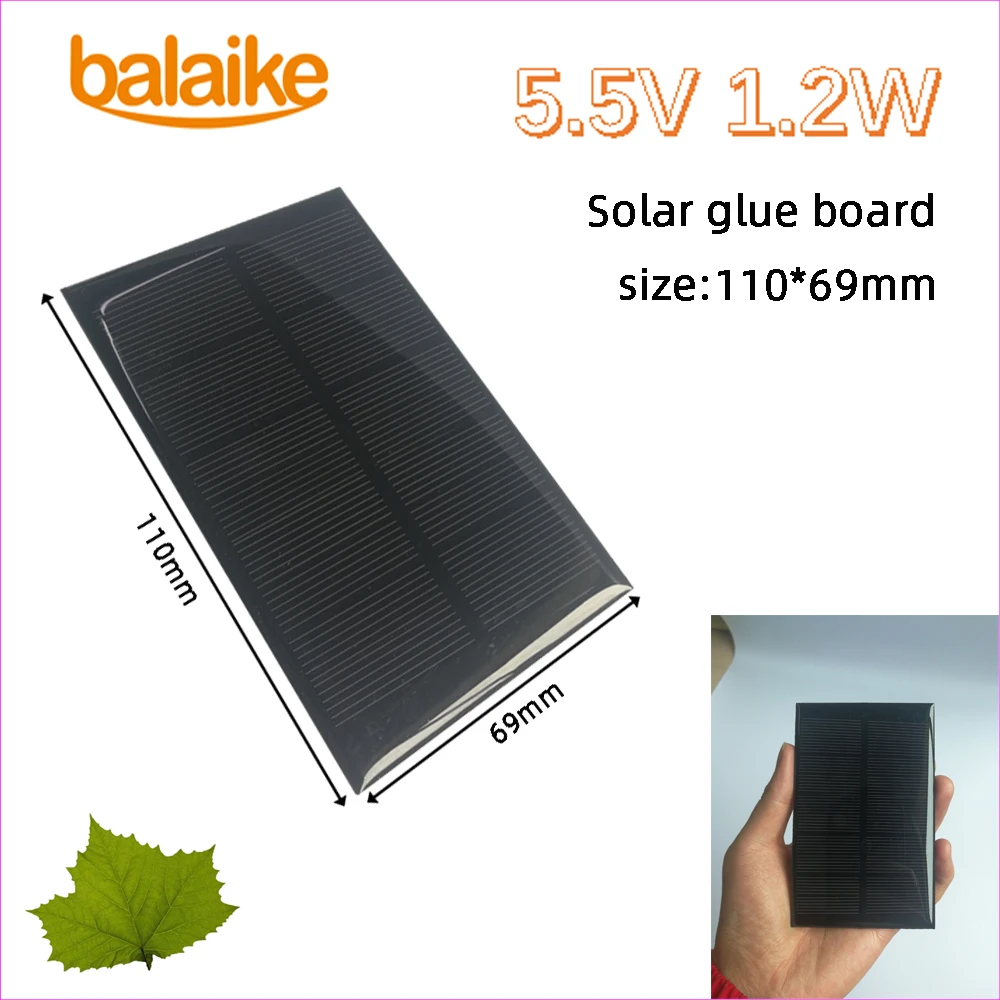 Balaike 5.5V 1.2W 110x69mm Epoxy Solar Panels Mini Solar Cells Monocrystalline Silicon use for DIY solar phone charger,toy