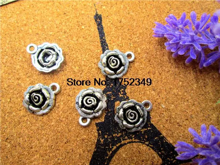 15pcs 3D Silver Rose Charms, Flower Charms, Tibetan Silver 