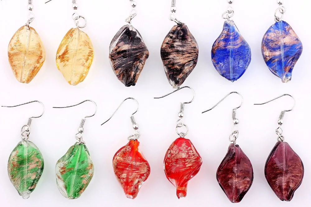 Wholesale Lot 6Piar Leaf Style Hook Elegant Classic Beauty Earrings Murano Glass Wedding Engagement Xmas Gift