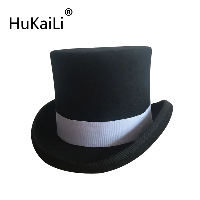 4.5 inch and 7 inch  Wool Felt Top Hat with grey grosgrain/ Victorian Steampunk Hat / Cylinder Hat/ Stove pipe Hat /Topper