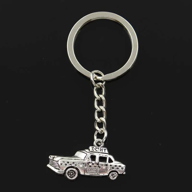 Fashion New York Taxi Car 18x32mm Pendant 30mm Key Ring Metal Chain Silver Color Men Car Gift Souvenirs Keychain Dropshipping