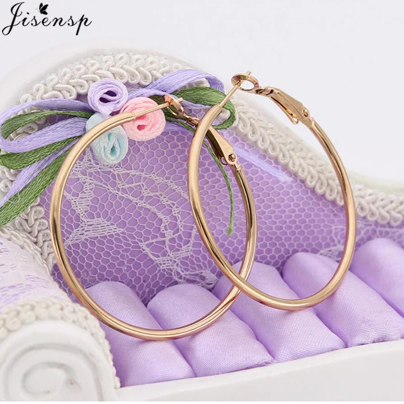 Jisensp 30/40/50/60mm Trendy Large Hoop Earrings Smooth Circle Earrings for Women Jewelry Hyperbole Oversizes Accessories