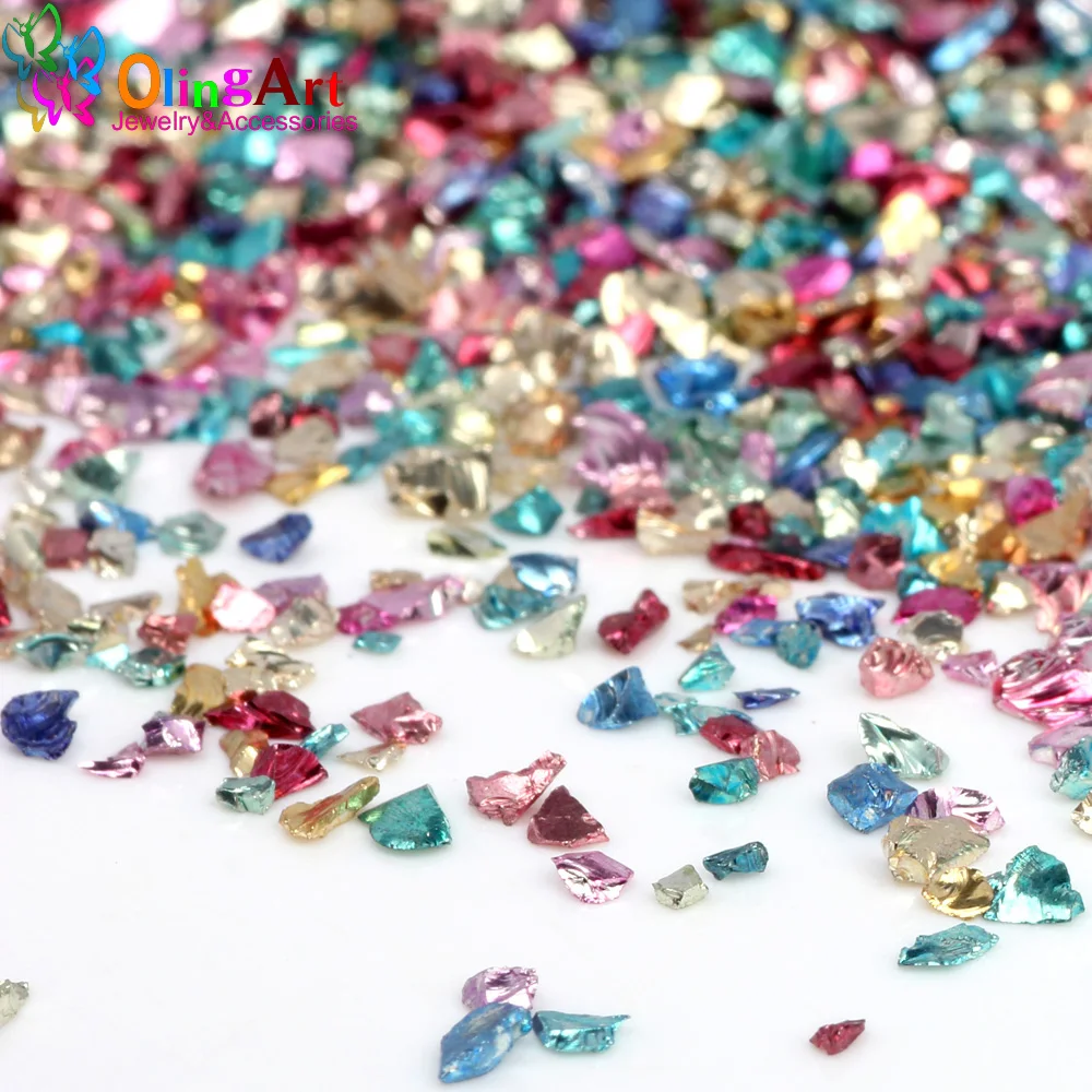 OlingArt 25g/Lot Multicolor Mixing Art Crushed Glass Nail Stones Irregular Rhinestone Decoration DIY Necklace Pendant Handcraft