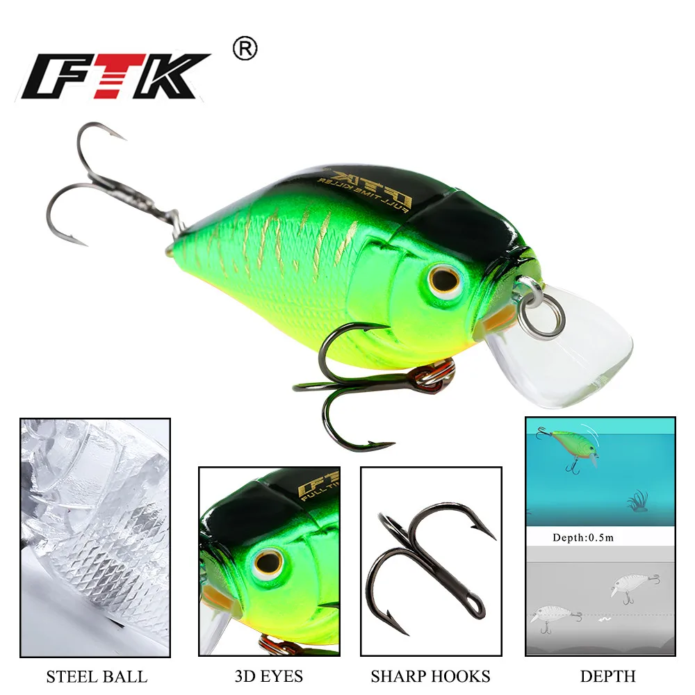 FTK 9g cebo de manivela Señuelos de pesca duros Crankbait Artificial 5cm Swimbait Minnow cebo de pesca aparejos Wobblers - imagen 3