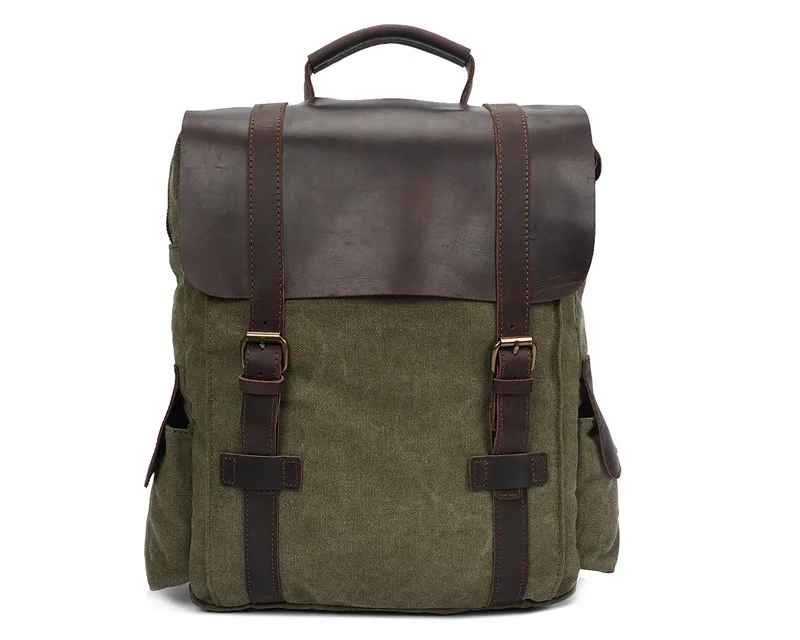 Nesitu High Quality Vintage Blue Army Green Khaki Canvas 14'' Laptop Women Men Backpacks Men's Travel Bag #M1820