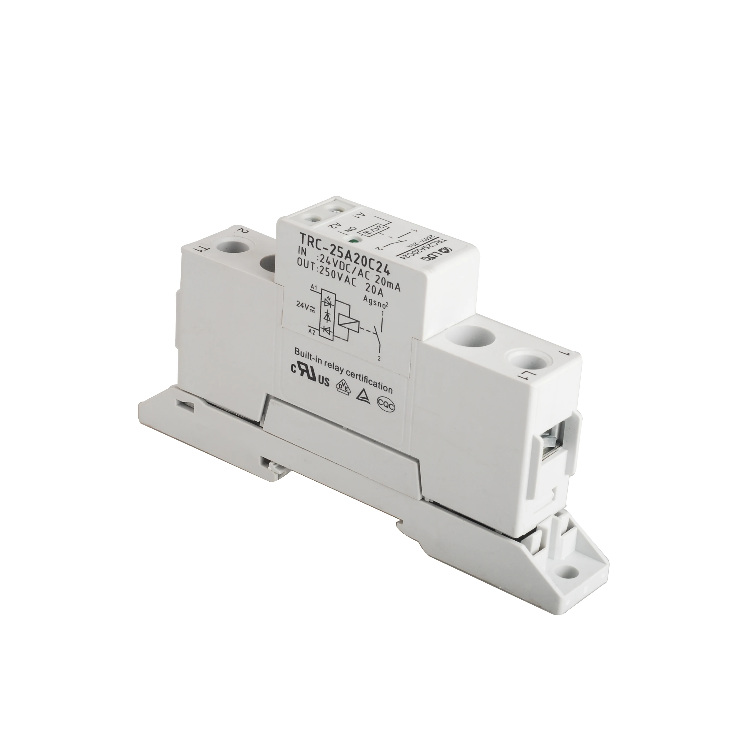 TRC-25A20C24 High Power Din Rail Relay 24VDC/AC 20mA Input 250VAC 20A Output Soft Starting Electromagnetic Contact Relay Module