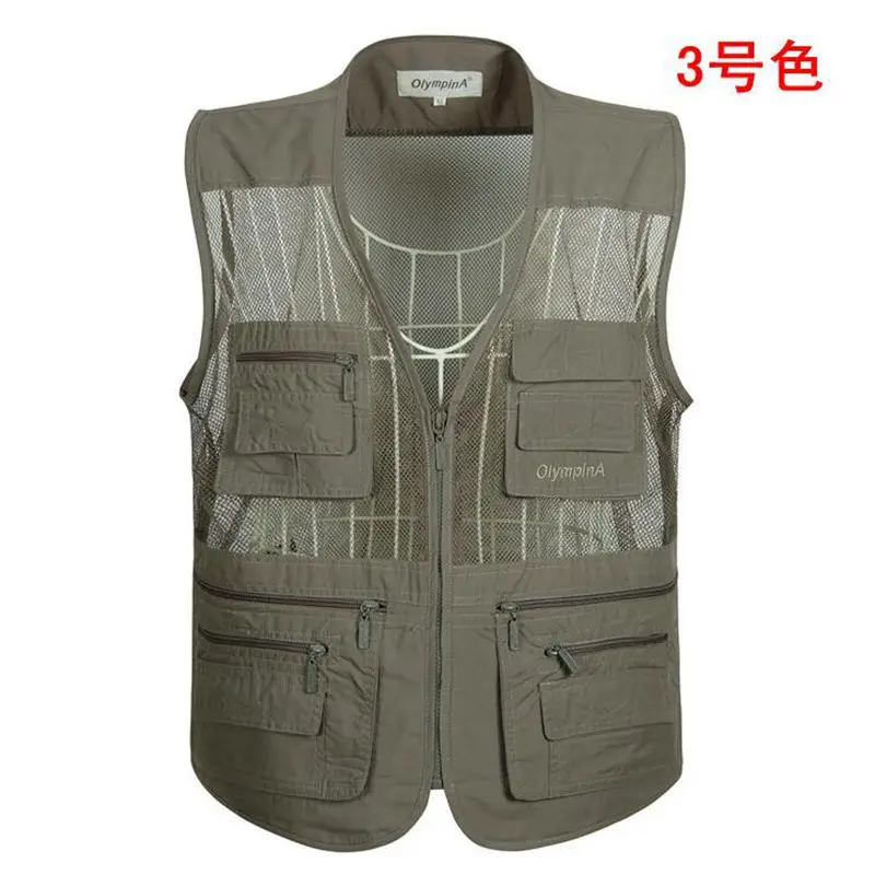 spring Summer Vest Men Casual Mesh Waistcoat Loose Multi-pockets Mens Photography Vest Plus Size S-5XL