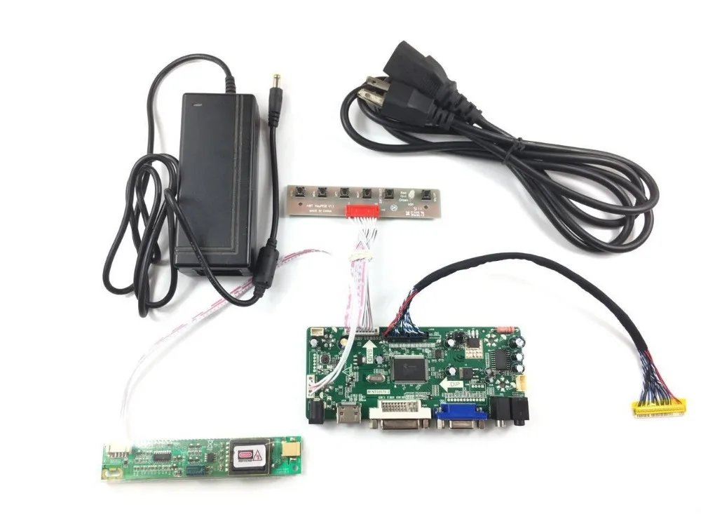 Free Shipping  DVI VGA Audio LCD Controller Board +LVDS cable+LCD driver board +12V 4A Power Adapter