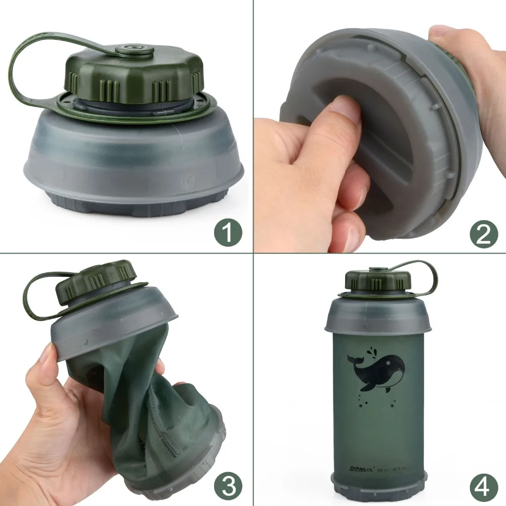 750ML Portable Outdoor Collapsible Sport TPU Soft Water Bottle Folding Kettle Water Bottle Camping Travel Running Bottle