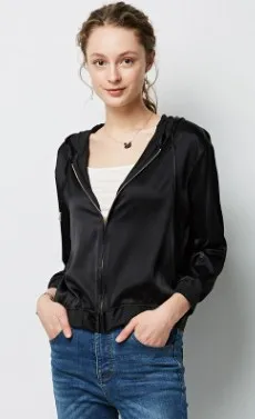 Spring 2022 New Pure Silk Mulberry Hat Jacket Lady's Loose Zipper Jacket Baseball Clothes