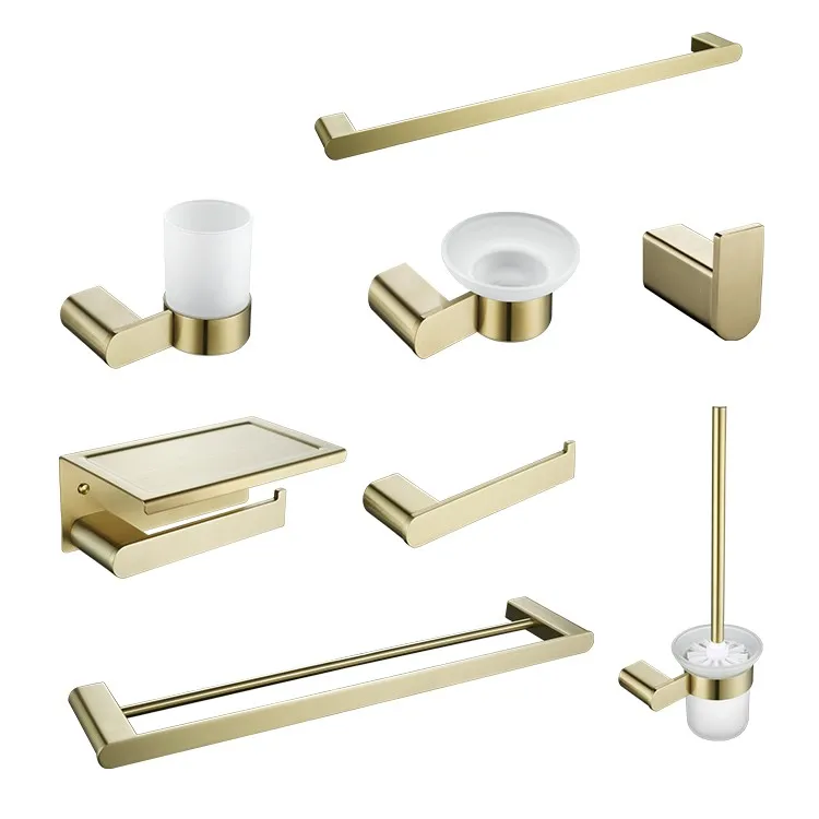 8 Pcs/set Luxury gold brushed toilet paper holder Robe hook towel bar Tumbler Holder bathroom accessories set