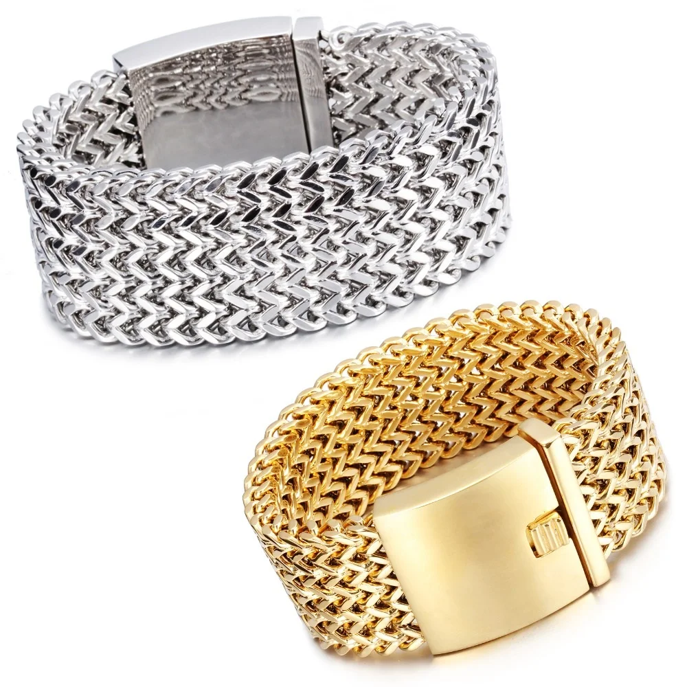 

Wide Stainless Steel Bracelet Very Big Heavy Cool Biker Jewelry Silver color Curb Cuban Chain Top Quality Men's Bracelet