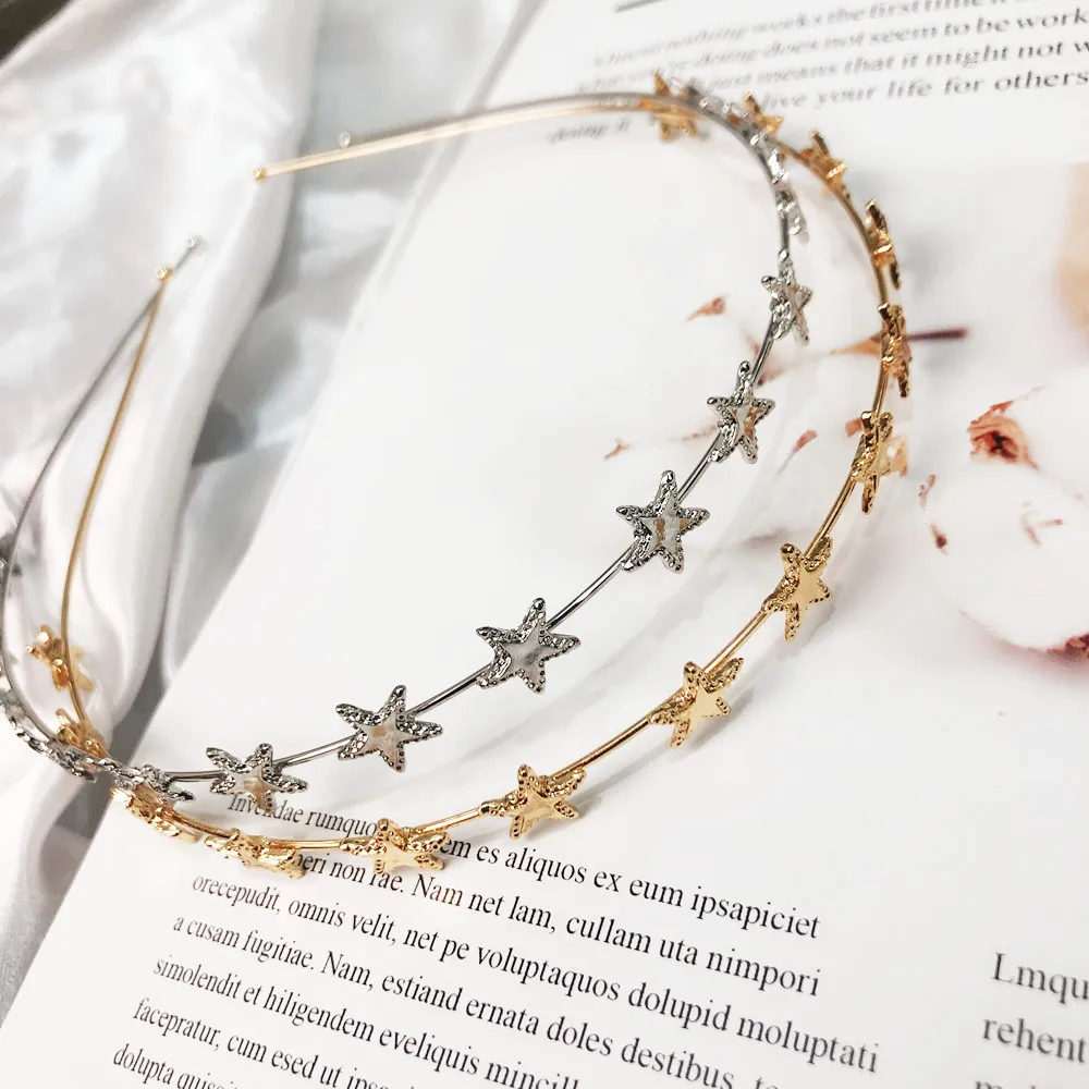 New Fashion Vintage Metal Star Bridal Headband 2019 Hair Jewelry Wedding Dress Accessories Geometric Thin Hairband