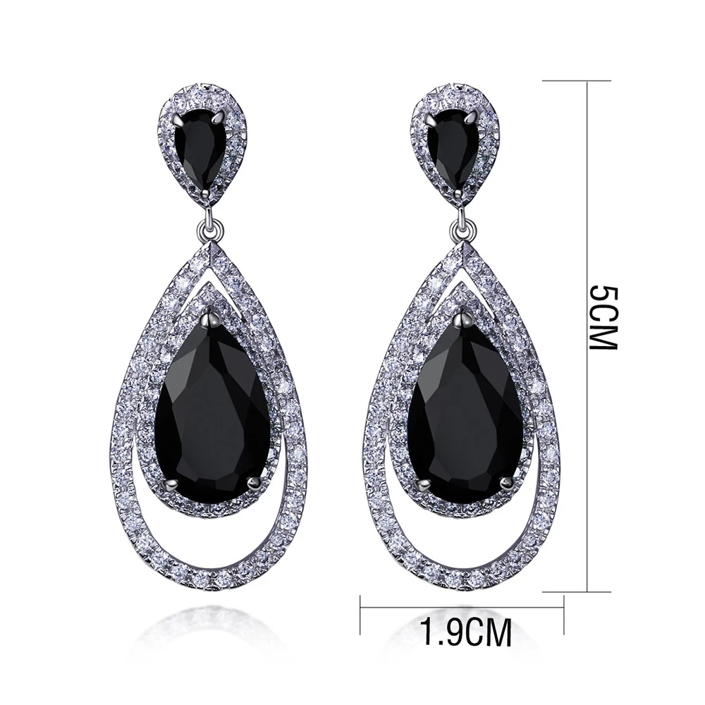 

Fashion Large Women Earrings Black Water Drop Stones Copper New Big Jewelry for Party