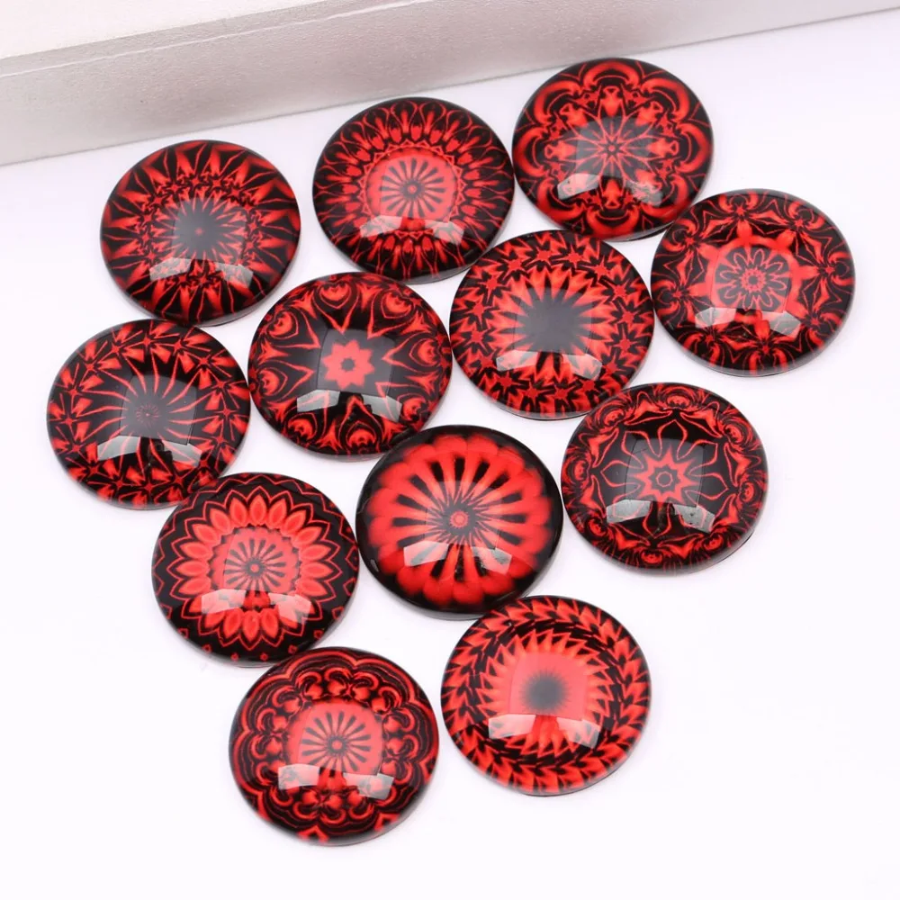 reidgaller mix red mandala photo round glass cabochons 12mm 20mm 25mm diy flatback jewelry accessories for earrings bracelets