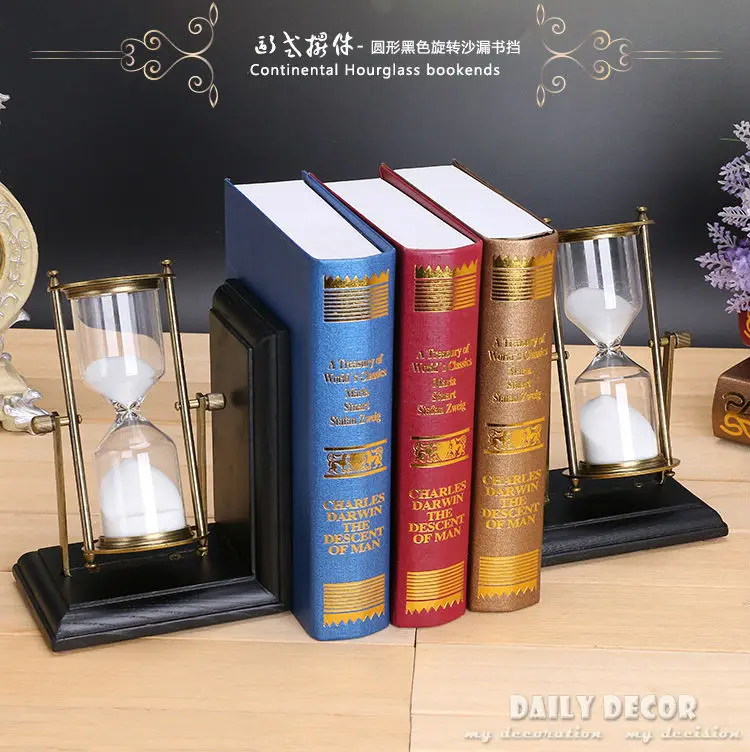 Hi-Q oak wood bookends rotating hourglass15 minutes metal antique hour hourglass Flip sand timer Reloj de arena free shipping