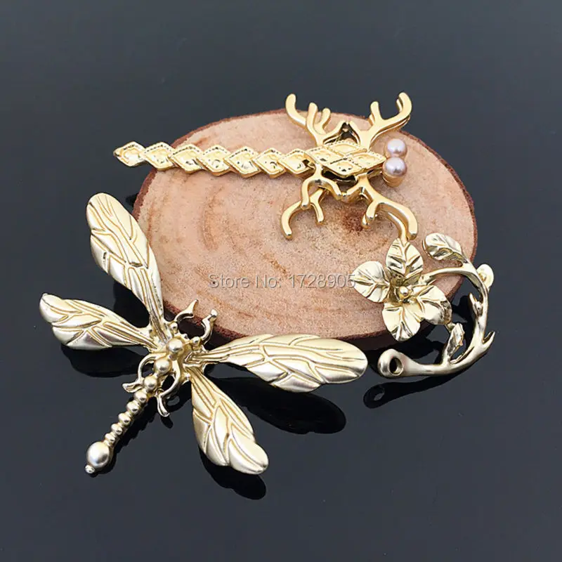 

Dragonfly Flower Scolopendra Chilopod Embellissement metal 10pcs Matte Gold color for Handmade Animal Pearl Button