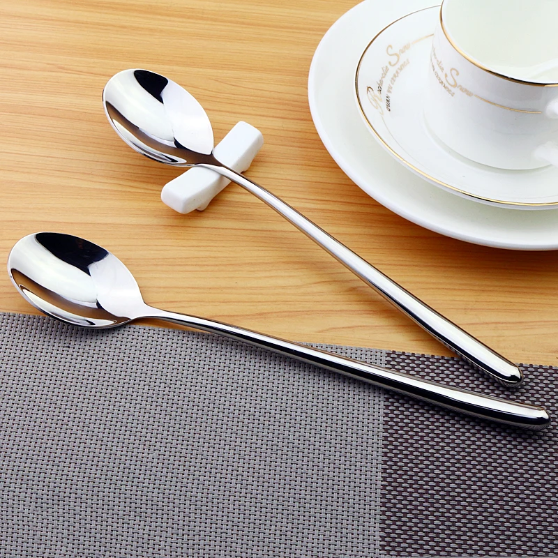 2-10pcs 8.7\'\' Korean  Tablespoon Round Dinner Spoons Long Hollow Handle Soup Spoon Stainless Steel Scoop Silver Tableware set