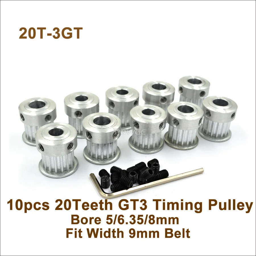 

POWGE 20 Teeth 3GT Timing pulley Bore 5/6.35/8mm Fit 3GT Timing Belt W=9mm 20T 20Teeth GT3 Timing Belt Pulley 20-3GT