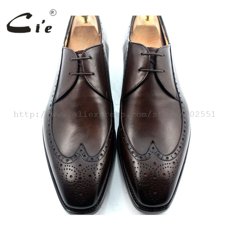 cie Full Brogues Goodyear Welted Custom Handmade Pure Genuine Calf Leather Men\'s Flats Dress/classic Derby  Dark Coffee Shoe D61