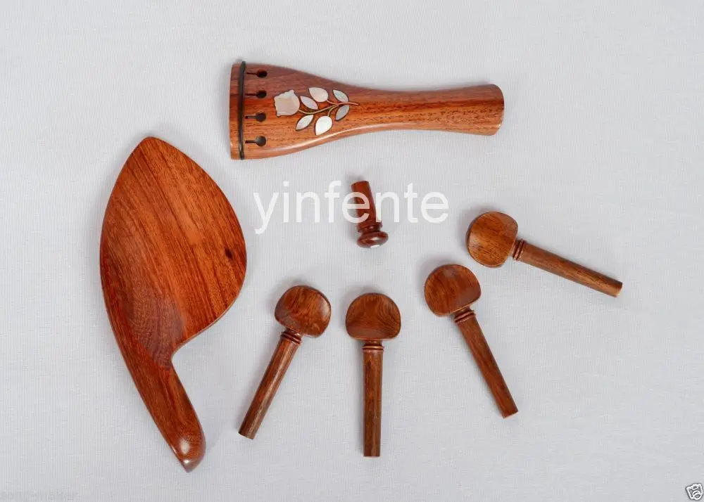 

Free shipping 1 set Violin Chin rest Tailpiece Peg violin PARTS Rosewood Inlay Rose Fishion