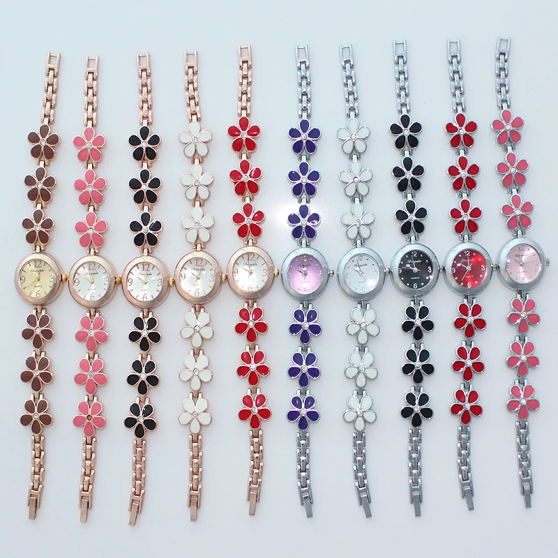 Chaoyada 10 partes moda flores faixa ouro rosa presente feminino casual quartzo vestido de pulso mistura relógios de pulso o31m10 presentes para mulheres