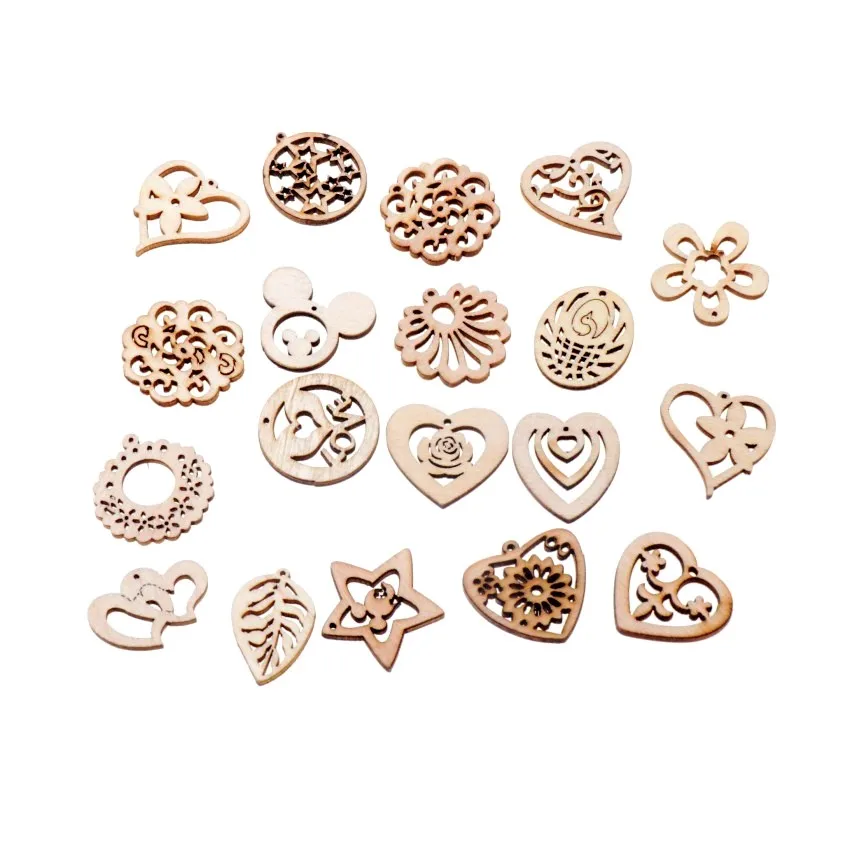 Best Quality 50Pcs Flatback Wood Craft Decoration Promotions Scrapbooking Embellishments Mixed Styles Pendants