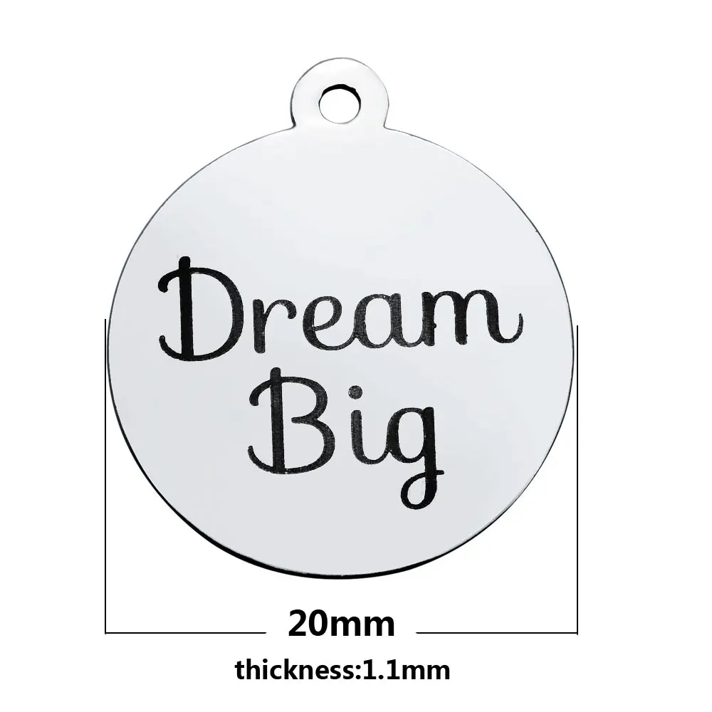 BULK 30pcs Stainless Steel Inspirational Quote Dream Big Charms Engraved Letters Pendant 20*23.2mm