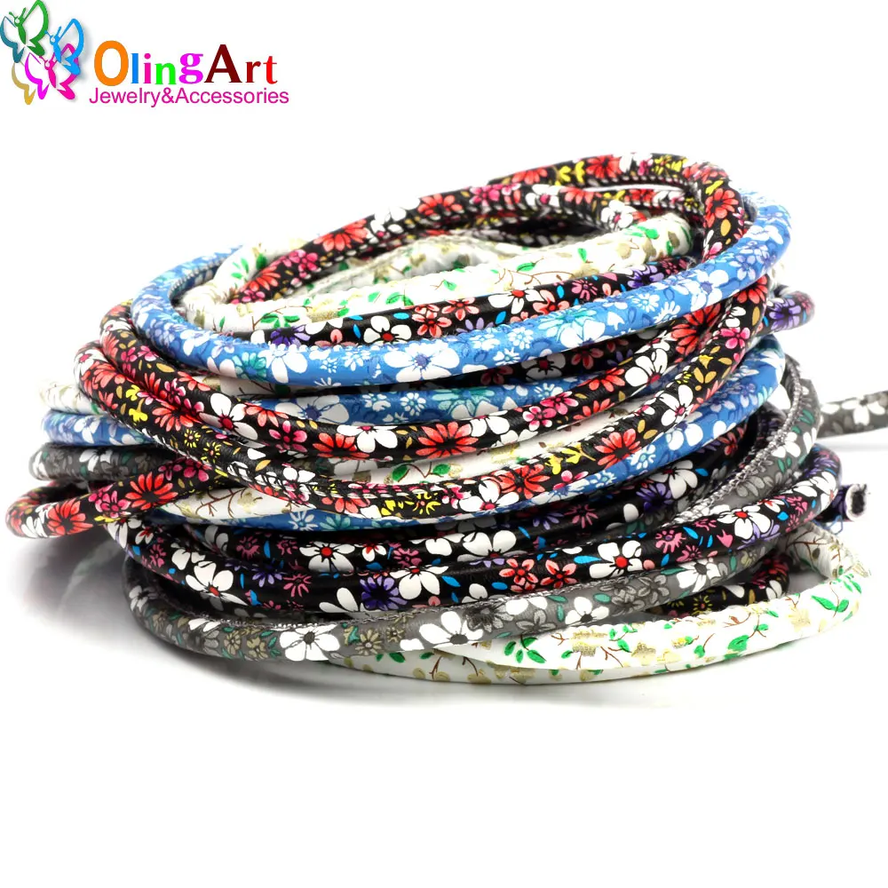 OlingArt 6mm 2m/Lot PU Flower Round Leather Cord Rope For European Style DIY Necklace Bracelet Choker Craft Jewelry Making