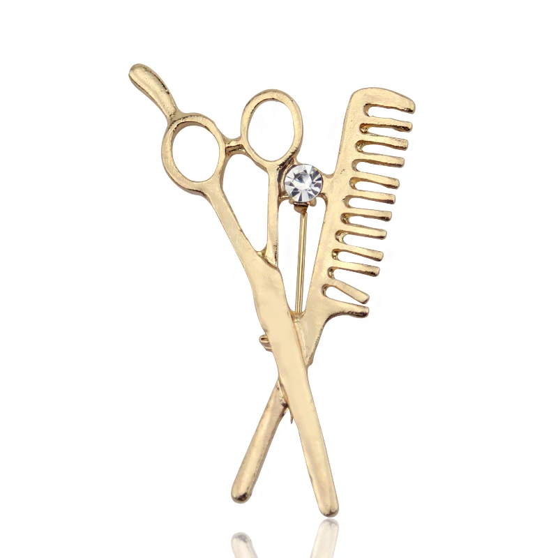Scissors Comb Brooches Pins Beautician Hair Stylist Lapel Pin Cosmetologist Hairdressers Gift Barber Badge Jewelry Brooch