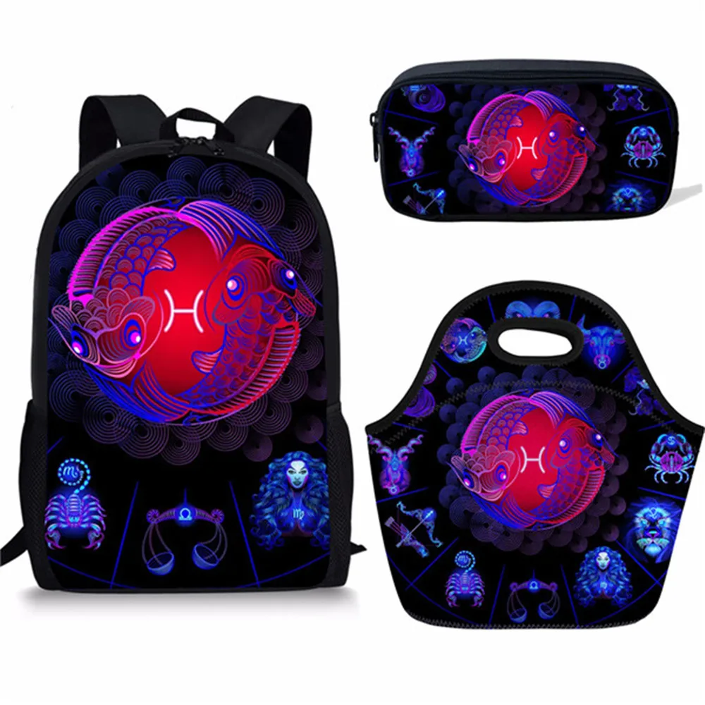 ELVISWORDS Constellations Print School Bags 3Pcs/Set For Boys Girls Bookbag School Kids Bag Women Men Backpack Mochila Escolar