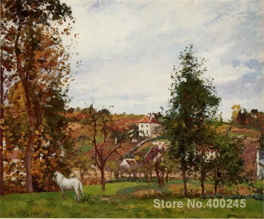 

Canvas Art Reproduction Landscape With A White Horse In A Field L Ermitage Camille Pissarro Paintings handmade High quality