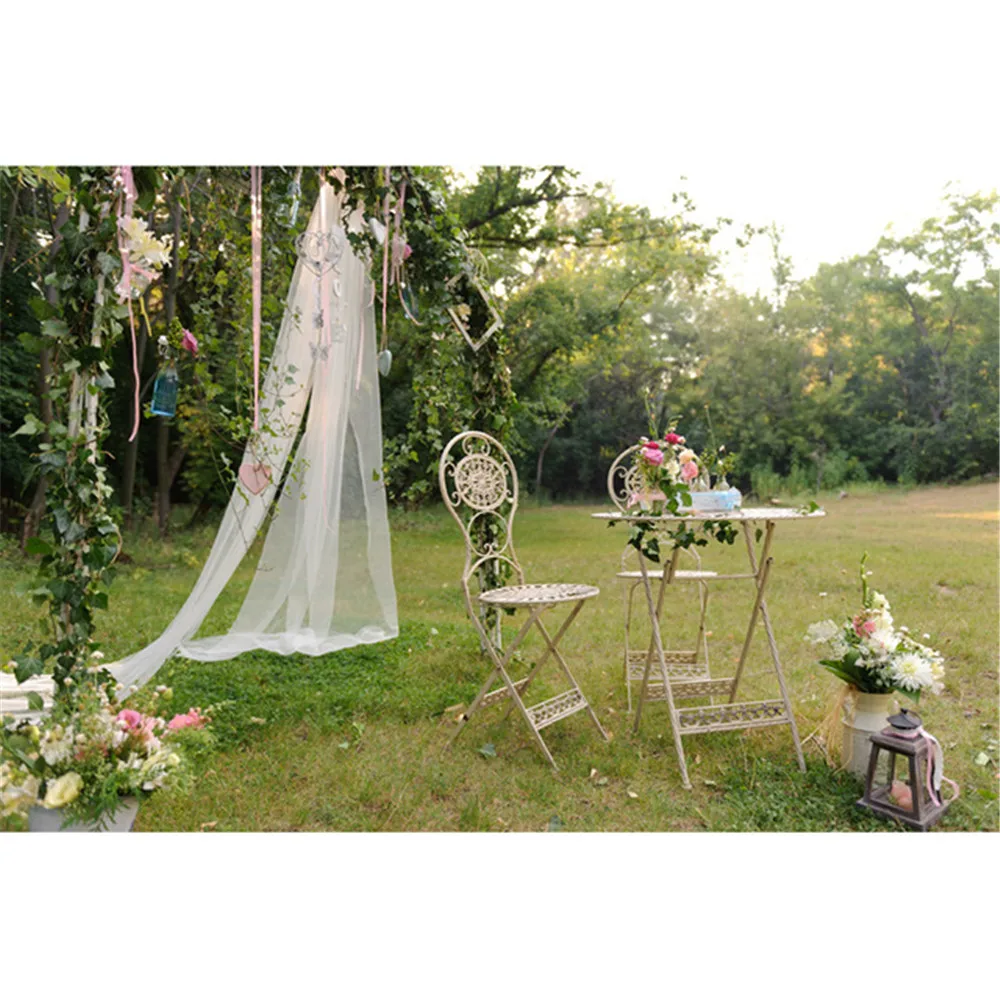 

Outdoor Garden Wedding Photo Booth Backdrop Vinyl Printed Arched Door Flowers Nature Scenic Kids Children Photography Background