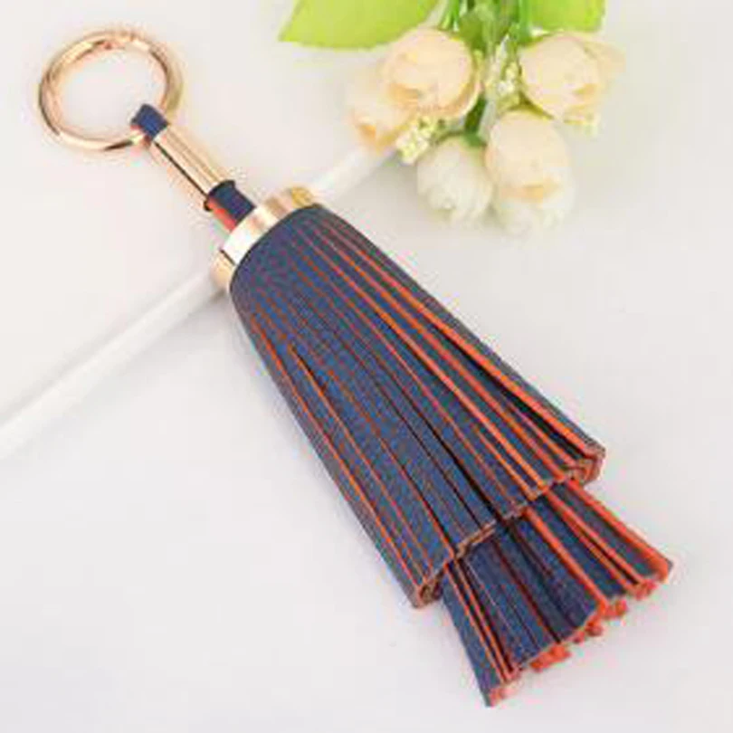 Fashion Luxury Two-layer PU Leather Tassel Bag Keychain Women Handbag Key Chain Ring Holder Accessories Car Pendant R262