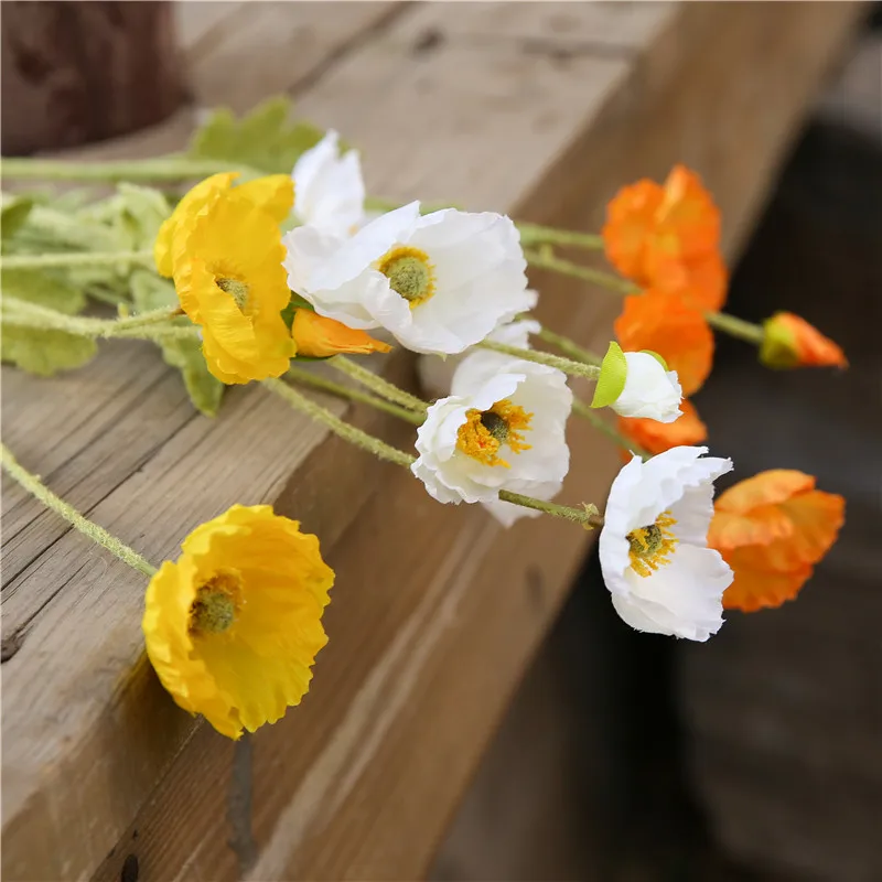 6pcs 56CM Poppy Flower 4-head Artificial Flowers DIY Wedding Party Decoration Supplies Simulation Fake Home Decorations