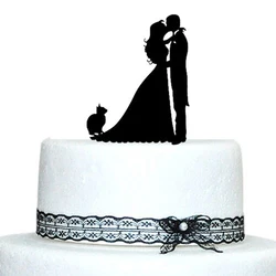 Wedding Cake Toppers Bride and Groom with Cat ,mr and mrs cake topper, cake topper silhouette, wedding cake decoration Supplies