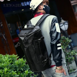 New Buckets Backpacks Bags Male Double Shoulder bags Soft pu leather Large Capacity Backpacks Fashion Waterproof Travel Backpack