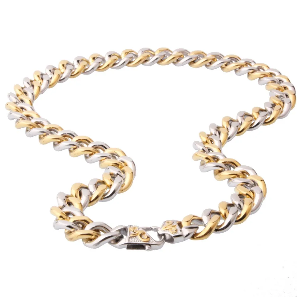 Hip hop Stainless Steel Cuban Link Chain Men Necklace Silver Gold Color Heavy Lock Jewelry 13/15mm 16-40 inch Drop Shipping