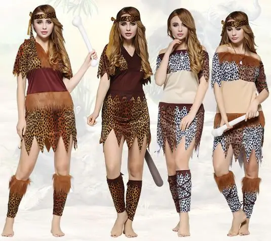 2016 Halloween Cosplay The Primitive Costume Men Women India Leopard Skins Indigenous African Dance Costumes Hunter Clothes